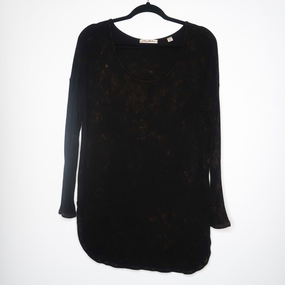 Love Barbara Womens Long Sleeve T-shirt Size Medium Black Acid Washed Scoop Neck